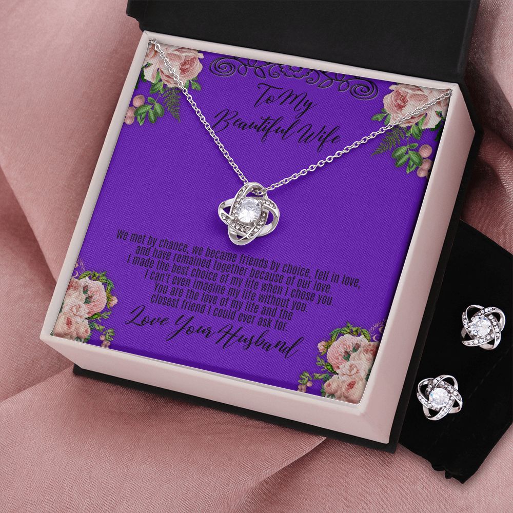 To My Beautiful Wife....Love Knot Necklace & Earrings Set