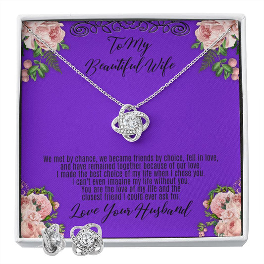 To My Beautiful Wife....Love Knot Necklace & Earrings Set